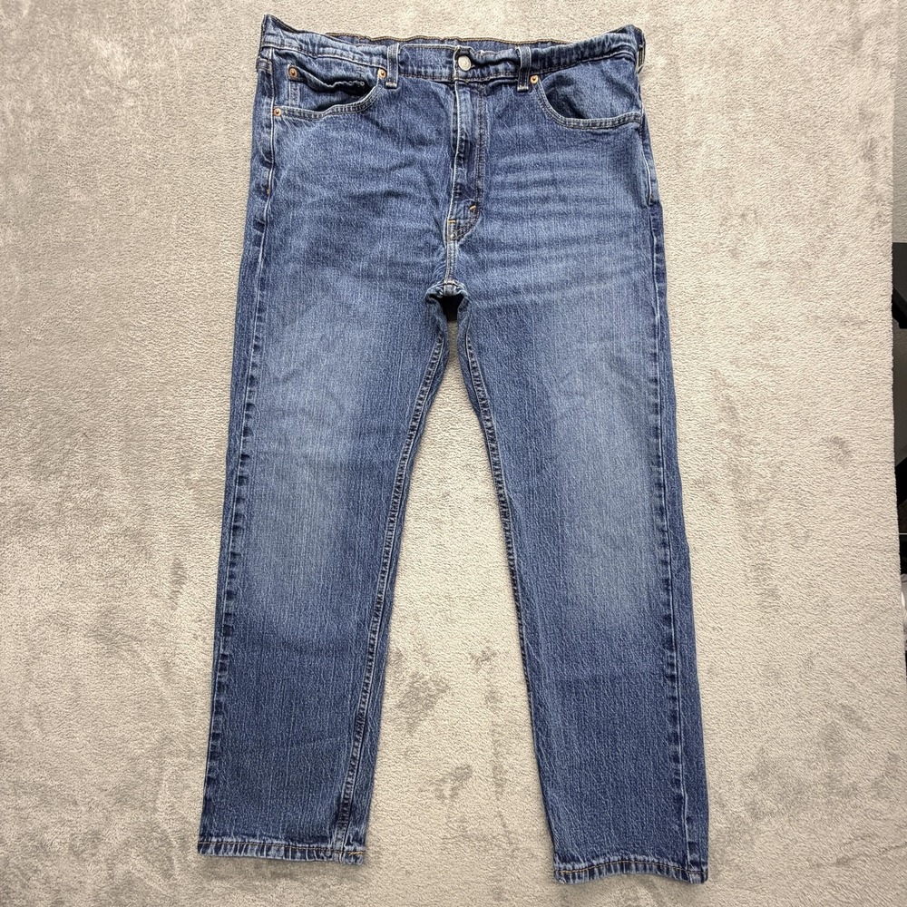 Levis 505 Jeans Mens Measured 38x29 Blue Straight‎ Medium Wash Stretch Zip Fly